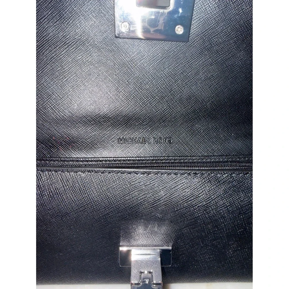 Michael Kors Black Saffiano Leather Turnlock Flap Continental Wallet